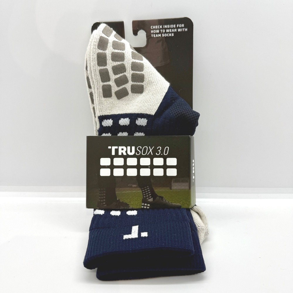 TRUsox 3.0 Mid-Calf Crew Grip Socks Navy Blue Size Medium Cushion Non-Slip #2050